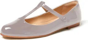 Women's Vintage Patent Leather Round Toe Cutout T-Strap Dress Flats Shoes Comfortable Causal Closed Toe Slip On Mary Jane Flats Pumps