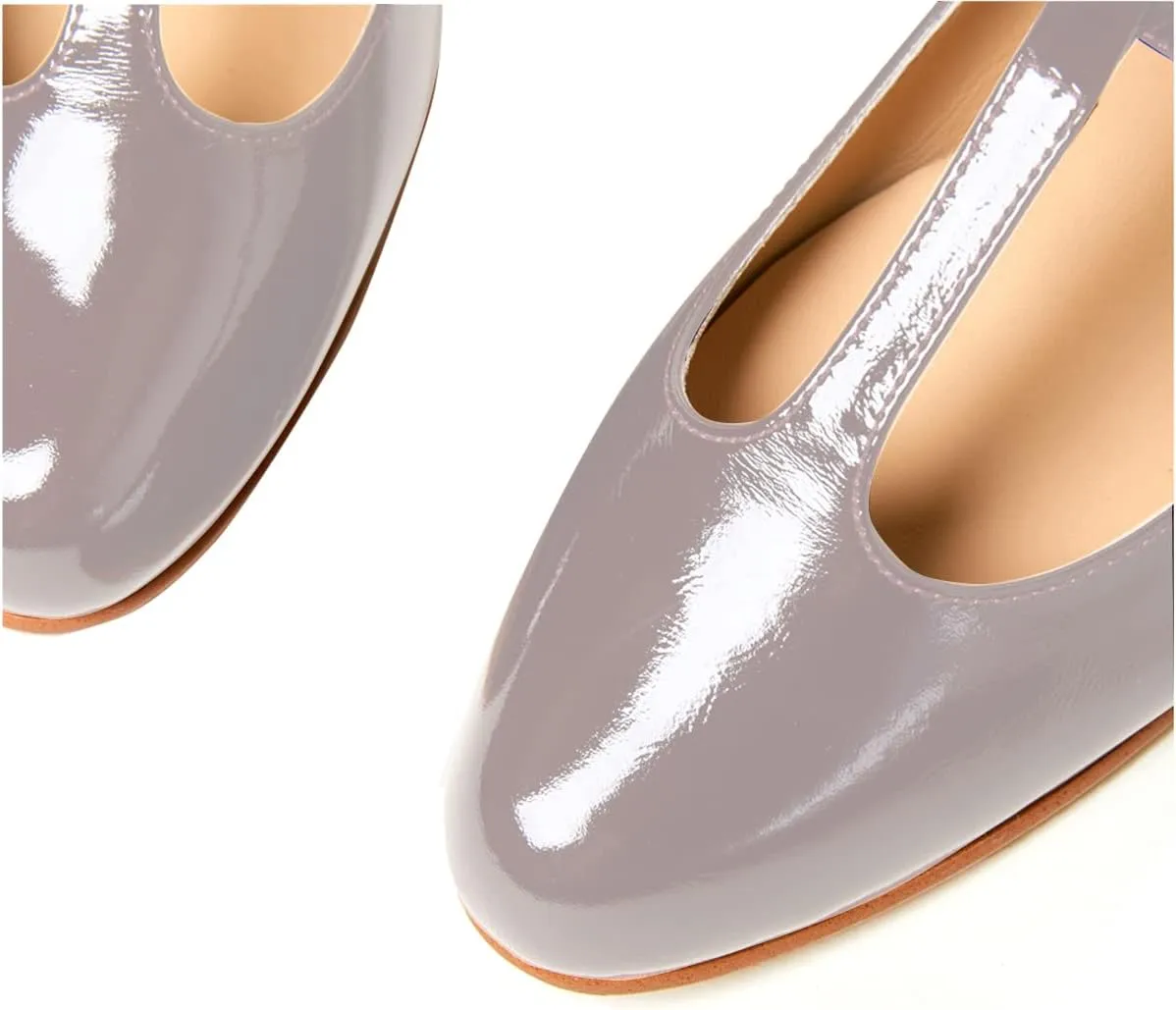Women's Vintage Patent Leather Round Toe Cutout T-Strap Dress Flats Shoes Comfortable Causal Closed Toe Slip On Mary Jane Flats Pumps