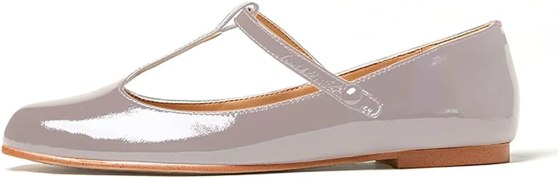 Women's Vintage Patent Leather Round Toe Cutout T-Strap Dress Flats Shoes Comfortable Causal Closed Toe Slip On Mary Jane Flats Pumps