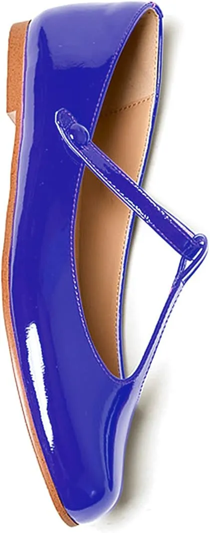 Women's Vintage Patent Leather Round Toe Cutout T-Strap Dress Flats Shoes Comfortable Causal Closed Toe Slip On Mary Jane Flats Pumps