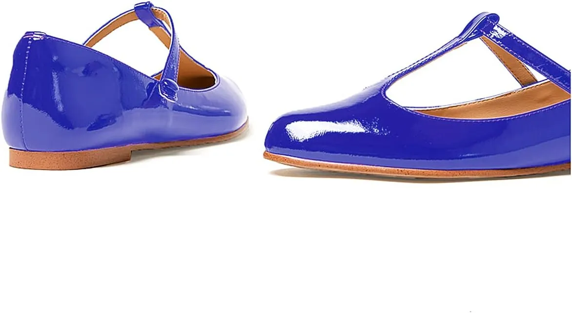 Women's Vintage Patent Leather Round Toe Cutout T-Strap Dress Flats Shoes Comfortable Causal Closed Toe Slip On Mary Jane Flats Pumps