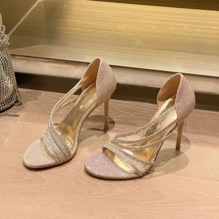 xiangtuibao Socialite Stiletto Rhinestone High Heels  Summer New Niche Senior Fairy Sandals Wholesale