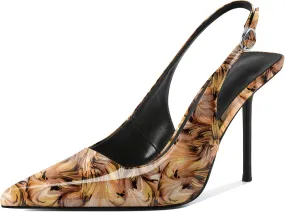 Zamikoo Slingback Heels for Women Pointed Toe Slip On Stilettos High Heel Pumps Shoes 4 Inches